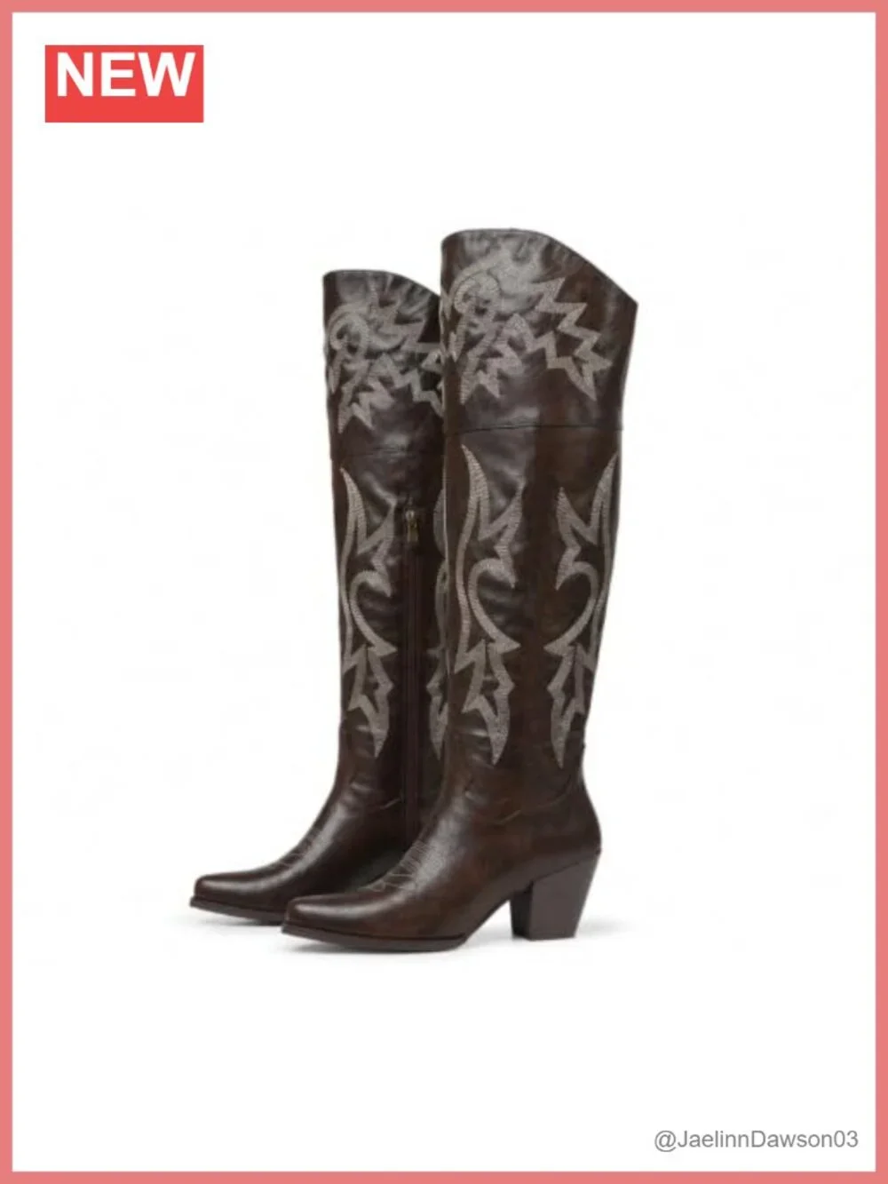 Over the Knee Cowboy Boots, Pointed Toe, Block Heel, Faux Leather